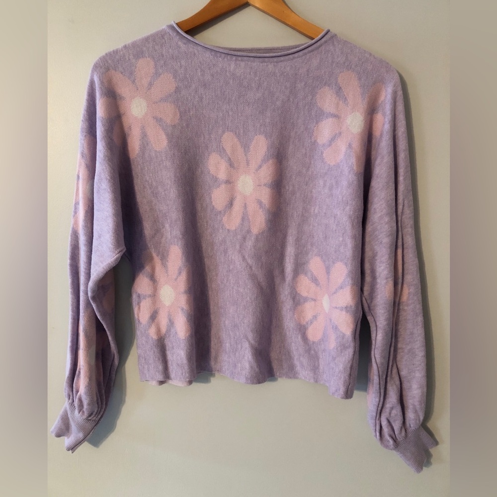 Floral long puff sleeve sweater